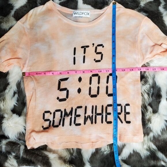 WILDFOX Womens T-Shirt SZ S It's 5 Somewhere Tie Dye Sherbet Crop Semi-Sheer - Picture 5 of 9